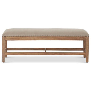 Mango Wood Bench w/ Gray Upholstered Seat