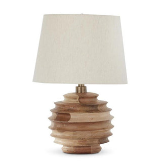 Light Mango Wood Ribbed Round Lamp