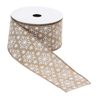 beige wired ribbon with snowflakes white printed slope house mercantile
