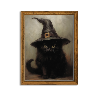 halloween black cat kitten with witch hat print slope house mercantile home decor store print to fit custom size