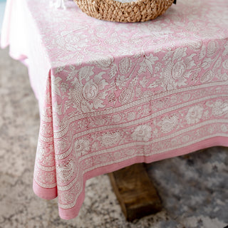 pink floral block print printed poplin tablecloth pottery barn slope house mercantile