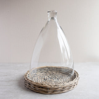 Large Glass Cloche with Wicker Base