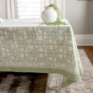 green floral block printed pottery barn tablecloth slope house mercantile