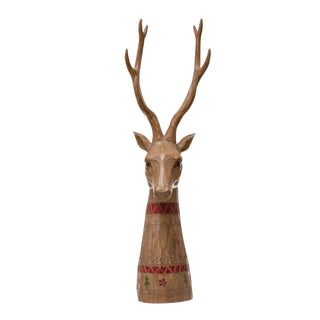 Festive Deer Head with Carved Wood Finish
