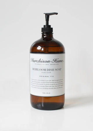 murchison-hume heirloom dish soap in original fig scent. packaged in an reusable amber pump bottle