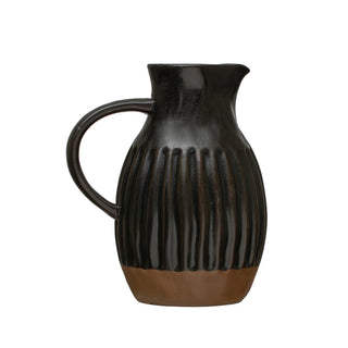 Ribbed Two-Tone Stoneware Pitcher