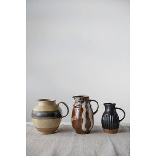 Ribbed Two-Tone Stoneware Pitcher