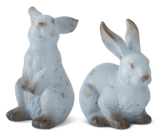 Weathered Blue Terracotta Rabbits, 2 Styles