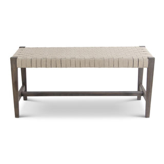 Wood Bench w/ Tan Woven Linen Seat