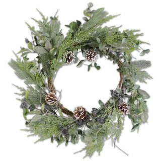 Glittered Mixed Pine Wreath with Blueberries