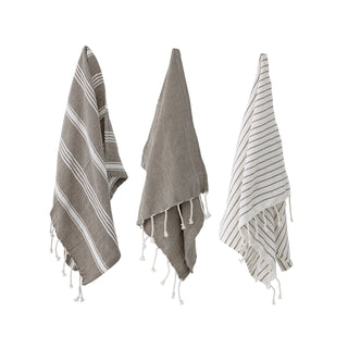 Striped Tea Towels with Tassels | Set of 3