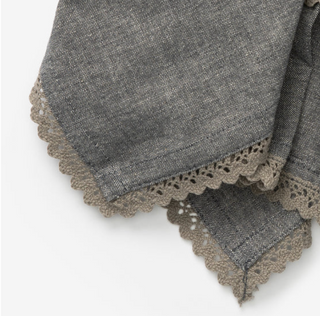 dark grey napkin with crochet lace trim slope house decor