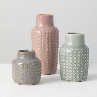Crosshatch Pattern Vases, 3 Sizes