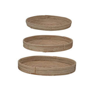 Round Hand-Woven Cane Trays