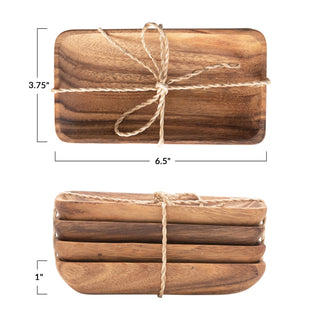 Acacia Wood Trays with Seagrass Tie, Set of 4
