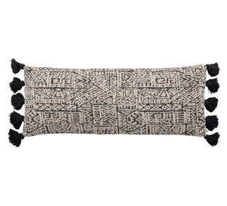 Black and White Lumbar Pillow with Thick Tassels