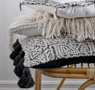 Black and White Lumbar Pillow with Thick Tassels