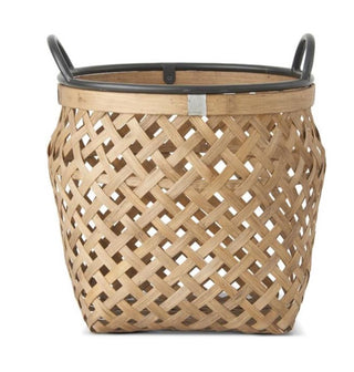 Round Bamboo Basket Weave Baskets w/ Metal