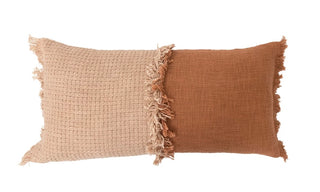 Woven Cotton Lumbar Pillow with Fringe