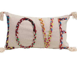 Love Lumbar Pillow with Appliqué and Tassels