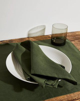dark olive green linen napkin aesthetic tabletop slope house design decor