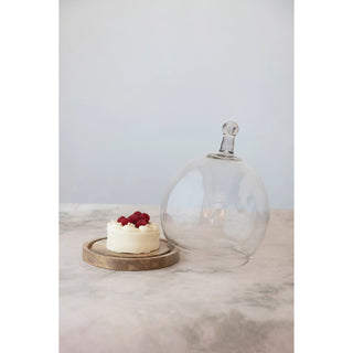 Rounded Glass Cloche with Mango Wood Base